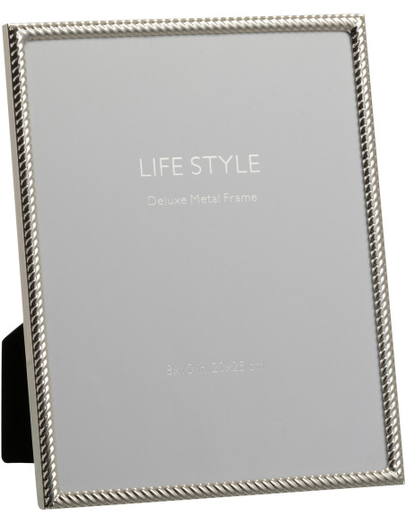 Cadre photo Arrondi Matino en Métal Argenté Motif lignes obliques pour photo 20x25 - 1