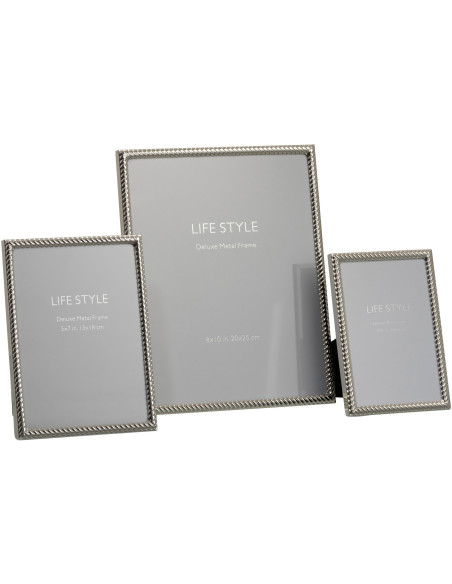 Cadre photo Arrondi Matino en Métal Argenté Motif lignes obliques pour photo 20x25 - 2