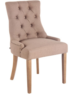 Chaise style vintage Dossier capitonné en Tissu Taupe Bois Naturel Huguette - 1