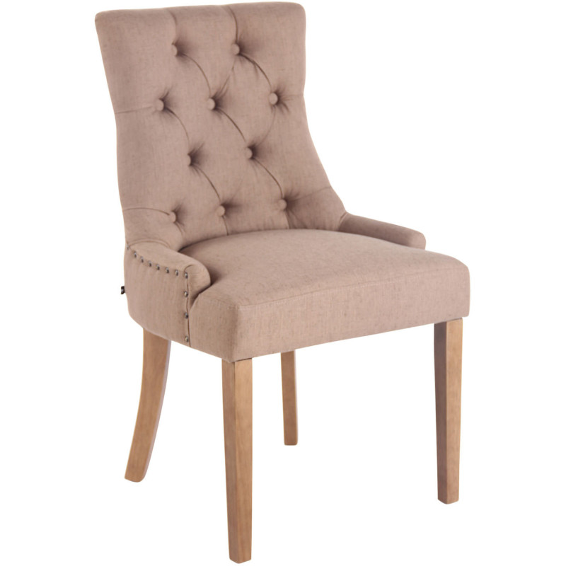 Chaise style vintage Dossier capitonné en Tissu Taupe Bois Naturel Huguette - 1