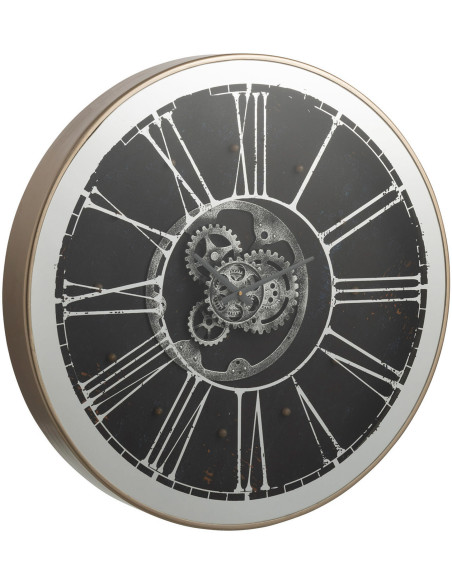 Horloge murale lumineuse Ronde XL 80 cm Snap en Bois Champgane Argenté Miroir - 1