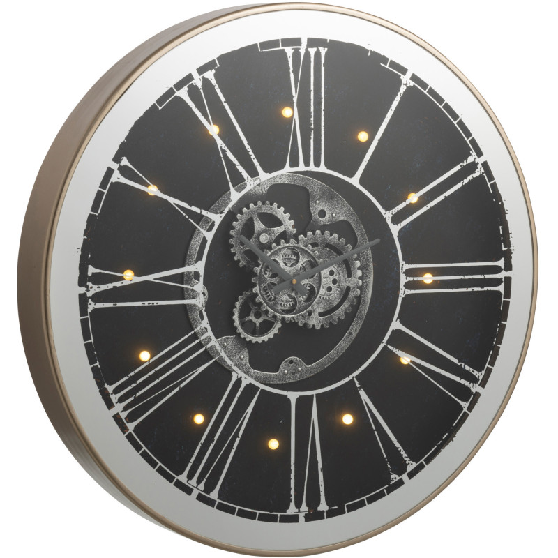 Horloge murale lumineuse Ronde XL 80 cm Snap en Bois Champgane Argenté Miroir - 2