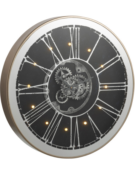 Horloge murale lumineuse Ronde XL 80 cm Snap en Bois Champgane Argenté Miroir - 2