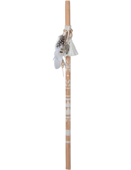 Baton décoratif Bohème Perles & Plumes Hampty en Bois de bouleau J-Line - 1