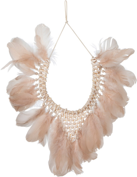 Déco Murale à suspendre Collier Aéria en Plume Saumon Coquillage 55x45 J-Line - 1