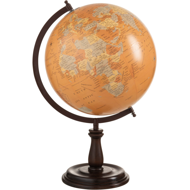 Globe terrestre décoratif Polo Hauteur 50 cm en Bois de manguier Marron foncé Plastique Orange - 1