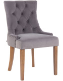 Chaise style vintage Dossier capitonné en Velours Gris Bois Naturel Huguette