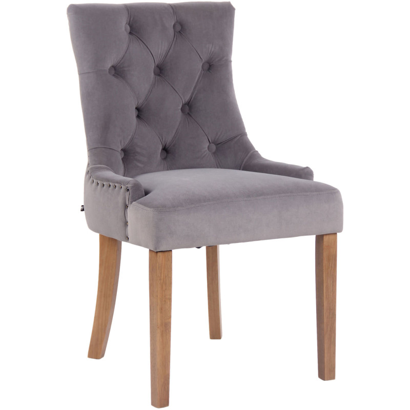 Chaise style vintage Dossier capitonné en Velours Gris Bois Naturel Huguette - 1
