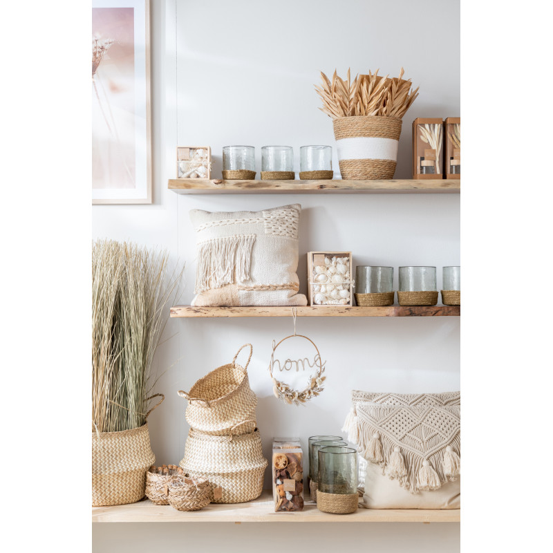 Coussin Carré Pieces 45x45 en Coton Beige Marron Avec franges - 2