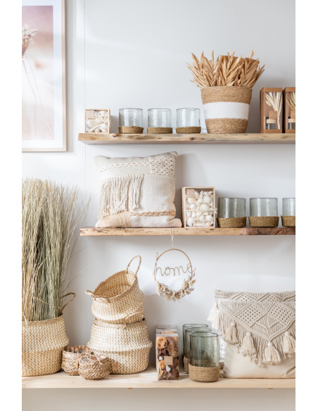 Coussin Carré Pieces 45x45 en Coton Beige Marron Avec franges - 2