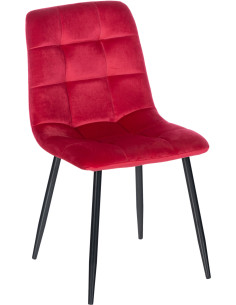 Chaise moderne en Velours Rouge Métal Noir Mat Delphine - 1