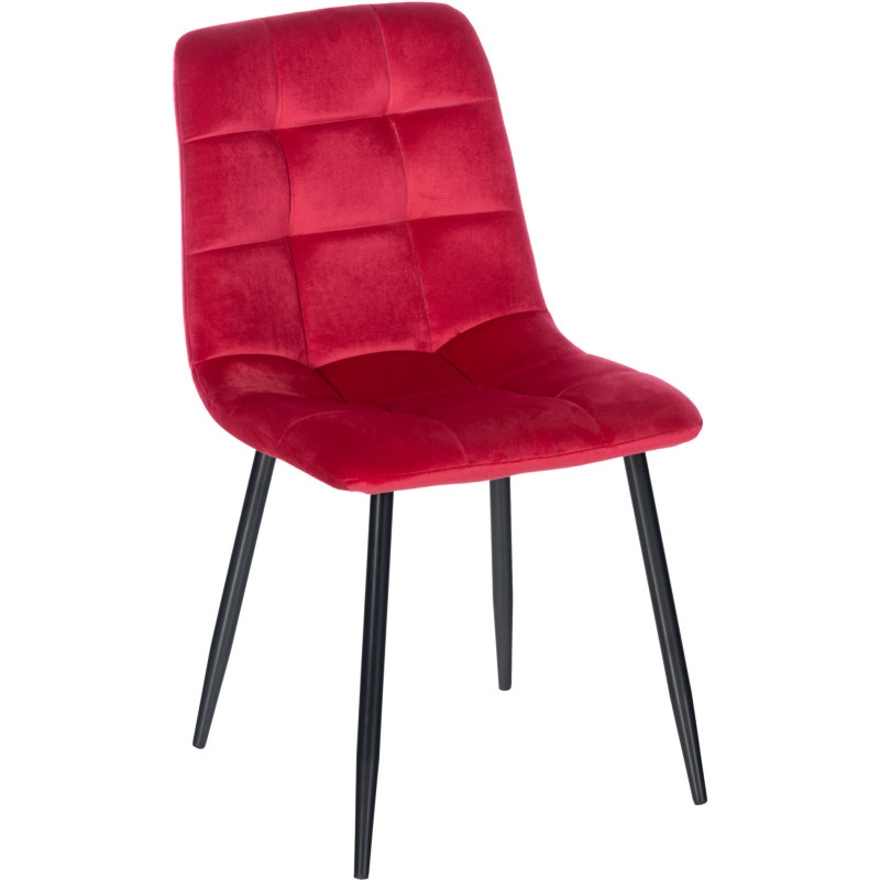 Chaise moderne en Velours Rouge Métal Noir Mat Delphine - 1