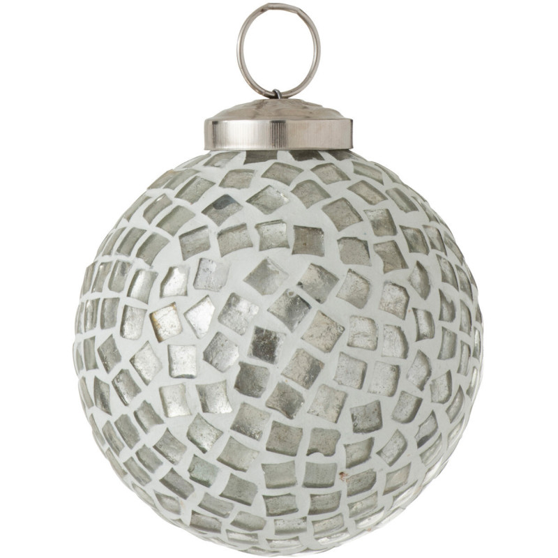 Boule de Noël en Verre Blanc Argenté Motif mosaïque - 1