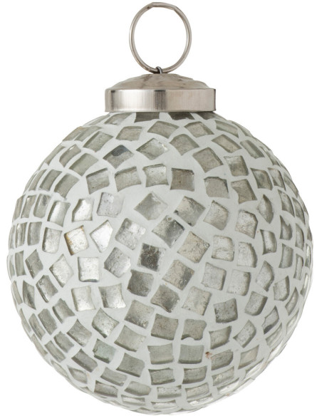 Boule de Noël en Verre Blanc Argenté Motif mosaïque - 1