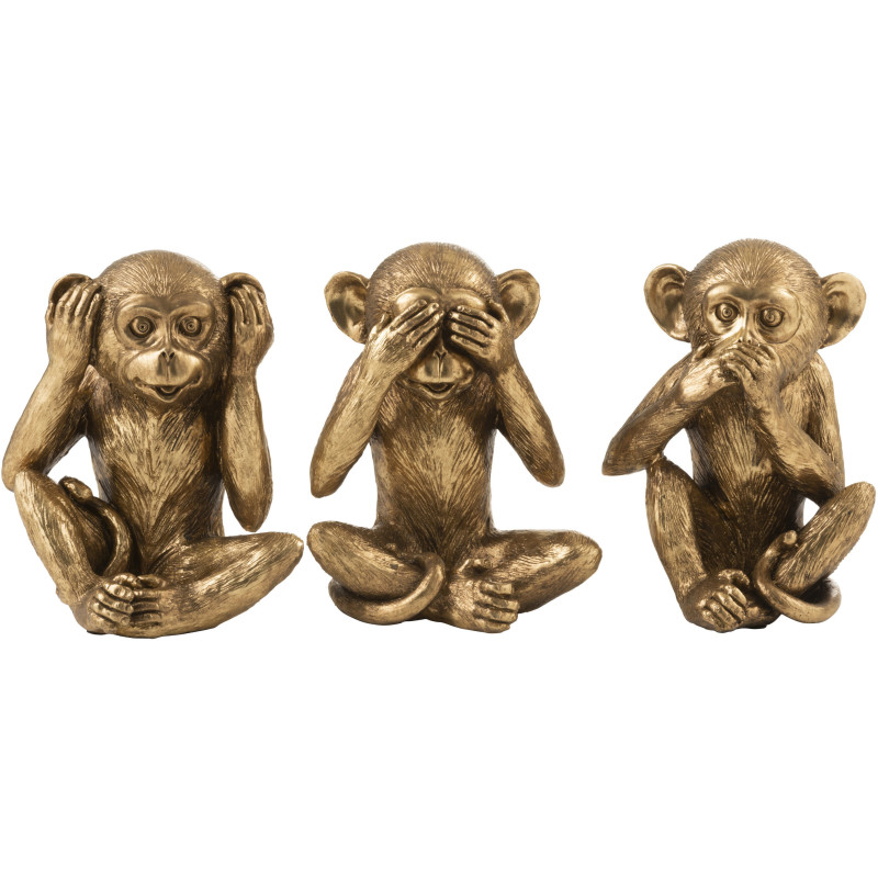 Statues déco Singes dorés Sagesse H23 cm Lot de 3 - 1