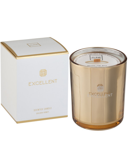 Bougie parfumée XXL Florale 80 heures Excellent Parfum Golden Honey avec photophore en Verre Doré - 1