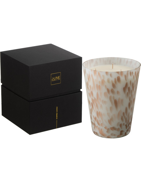 Bougie parfumée XXL Fruitée 95 heures Noa Parfum Neon Night avec photophore en Verre Blanc Doré - 1