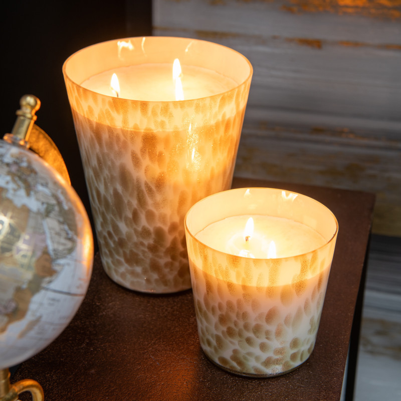 Bougie parfumée XXL Fruitée 95 heures Noa Parfum Neon Night avec photophore en Verre Blanc Doré - 3