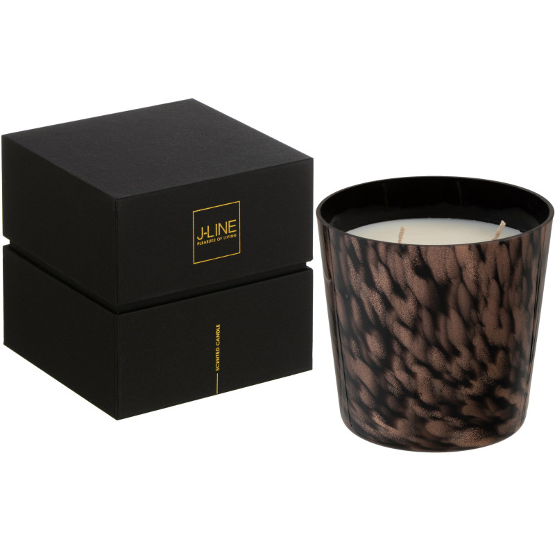 Bougie parfumée XL Boisée 50 heures Noa Parfum Bois de Santal avec photophore en Verre Noir Doré - 1