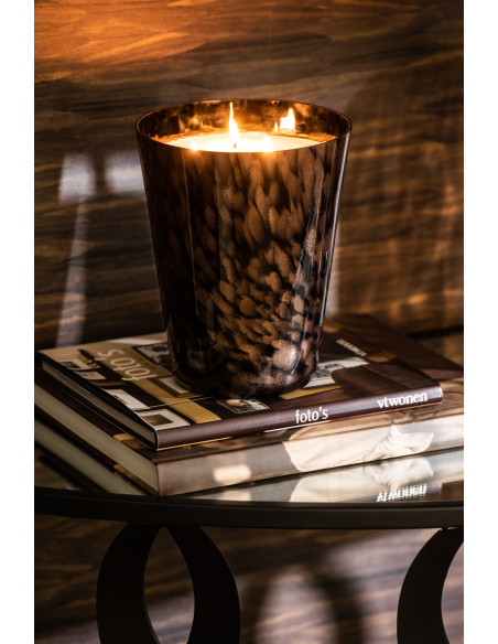 Bougie parfumée XXL Boisée 95 heures Noa Parfum Bois de Santal avec photophore en Verre Noir Doré - 2