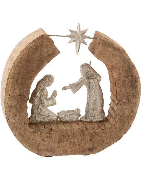 Crèche de Noël moderne bois de manguier et aluminium 36 cm Gosik J-Line - 1