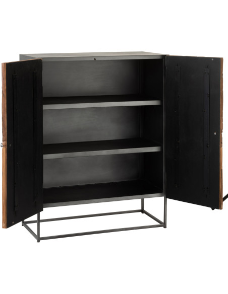 Buffet haut 2 portes Shanil en Bois recyclé Marron Métal Gris - 5