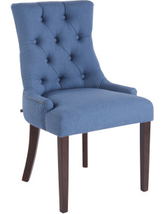 Chaise style vintage Dossier capitonné en Tissu Bleu Bois Marron Huguette - 1