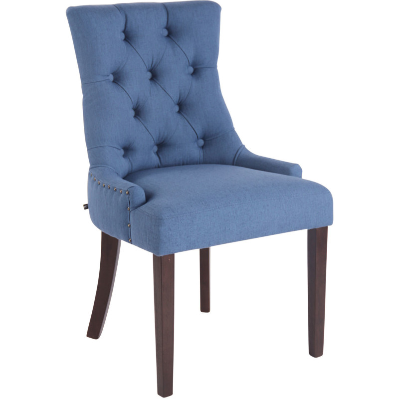 Chaise style vintage Dossier capitonné en Tissu Bleu Bois Marron Huguette - 1