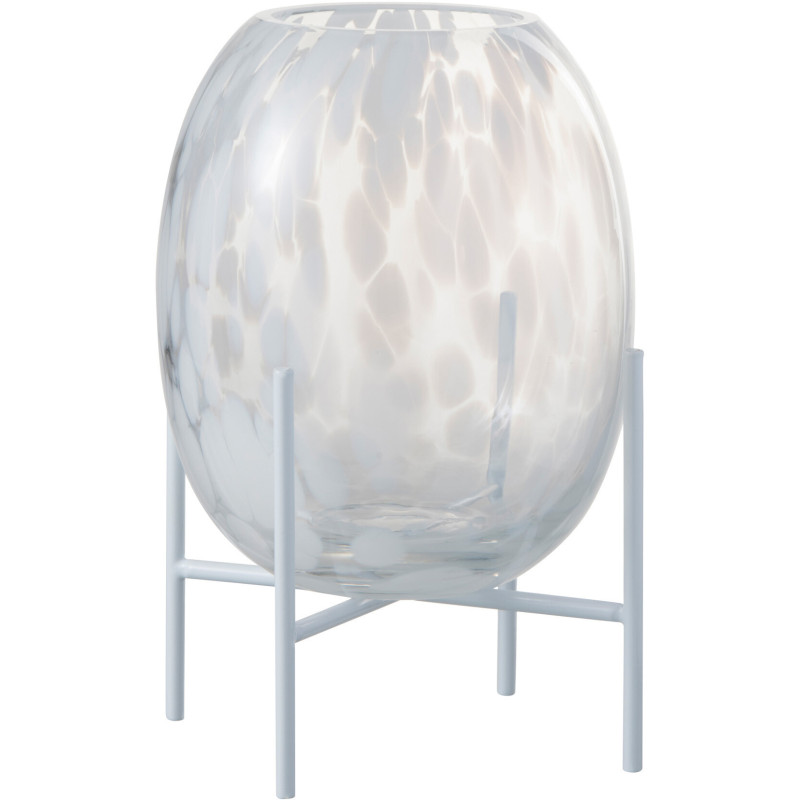 Vase Ovale Spell Hauteur 20 cm en Verre Transparent Métal Noir Motif taches Sur pied - 1