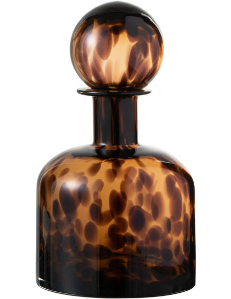 Bouteille déco en verre marron taché H25 cm - 1