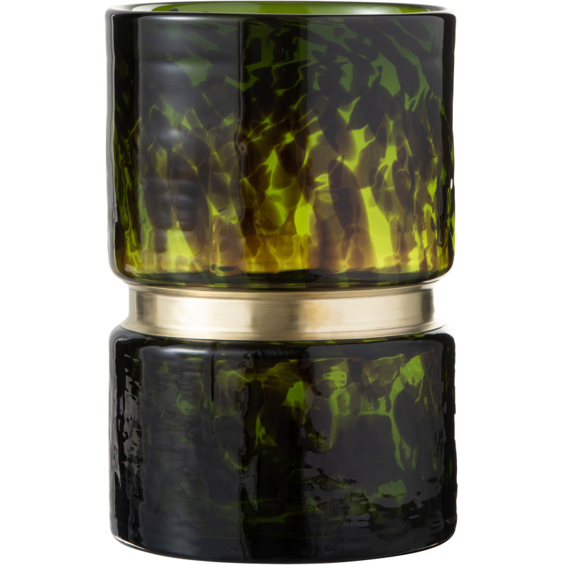 Vase Cylindrique Glymo Hauteur 25 cm en Verre Vert Laiton Doré Motif taches - 1