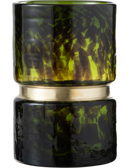Vase Cylindrique Glymo Hauteur 25 cm en Verre Vert Laiton Doré Motif taches - 1