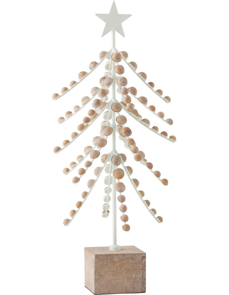 Décoration sur pied Sapin de Noël en Bois de sapin Naturel Métal Blanc - 1