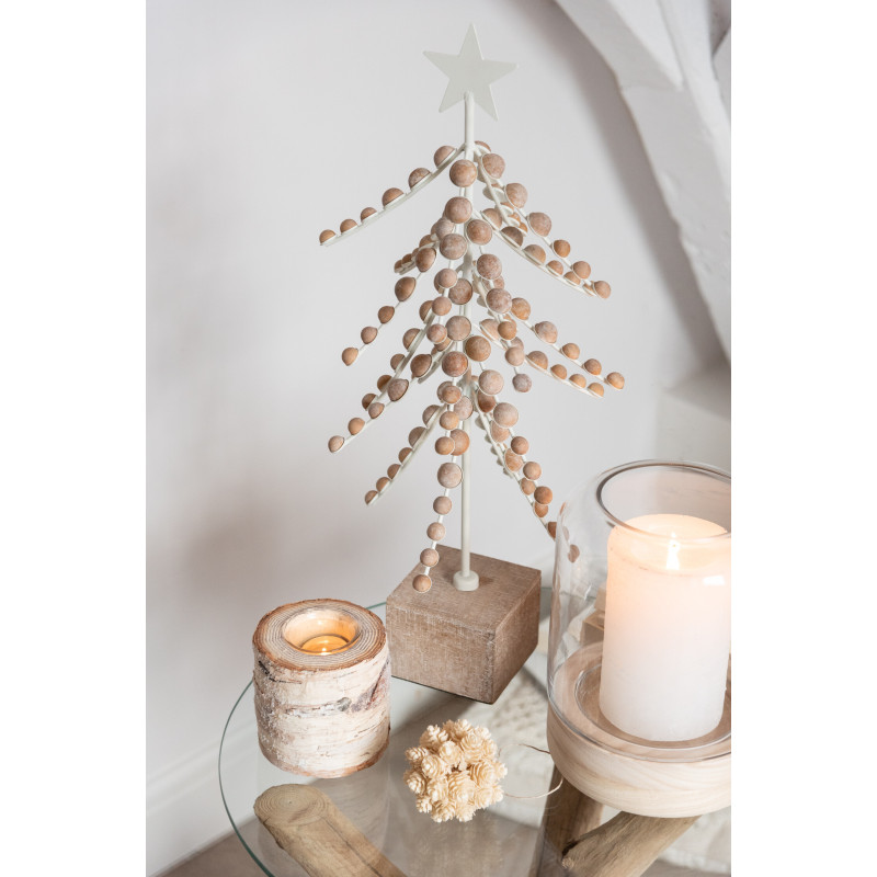 Décoration sur pied Sapin de Noël en Bois de sapin Naturel Métal Blanc - 2