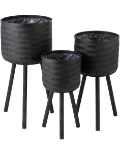 Cache-pot sur pied en Bambou Noir Alice (Lot de 3) - 1