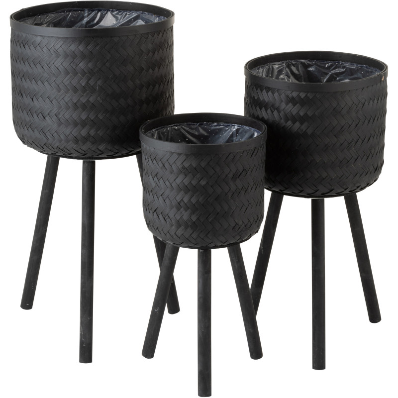 Cache-pot sur pied en Bambou Noir Alice (Lot de 3) - 1