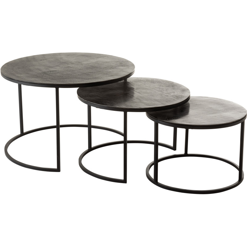 Table basse Gigogne Ronde Onyx en Aluminium Oxydé Métal Noir (Lot de 3) - 1