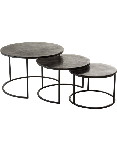 Table basse Gigogne Ronde Onyx en Aluminium Oxydé Métal Noir (Lot de 3) - 1