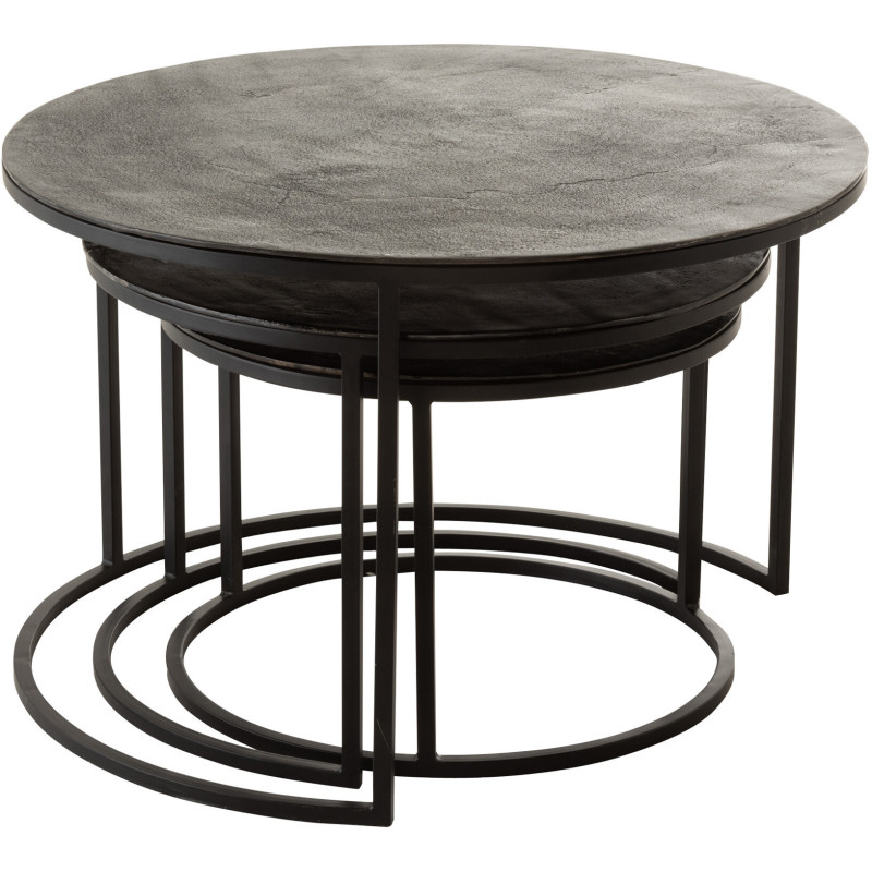 Table basse Gigogne Ronde Onyx en Aluminium Oxydé Métal Noir (Lot de 3) - 3