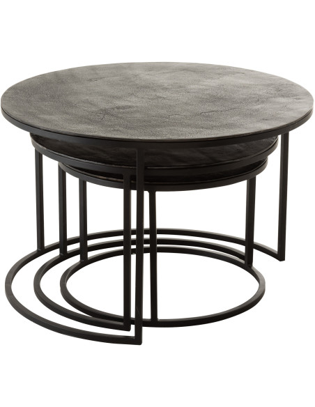 Table basse Gigogne Ronde Onyx en Aluminium Oxydé Métal Noir (Lot de 3) - 3