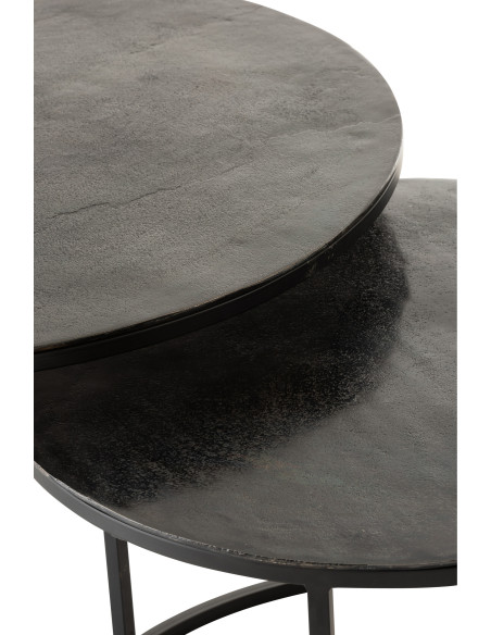 Table basse Gigogne Ronde Onyx en Aluminium Oxydé Métal Noir (Lot de 3) - 5