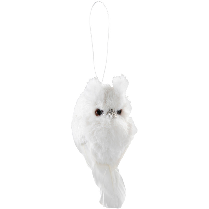 Suspension de Noël Hibou en Polyester Plume Blanc - 1