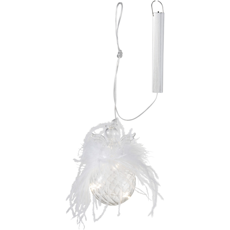 Boule de Noël Ange lumineuse Led en Verre Blanc Avec plumes - 1
