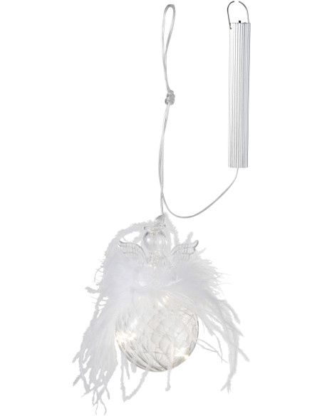 Boule de Noël Ange lumineuse Led en Verre Blanc Avec plumes - 1