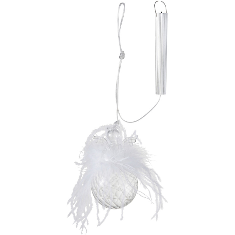 Boule de Noël Ange lumineuse Led en Verre Blanc Avec plumes - 2