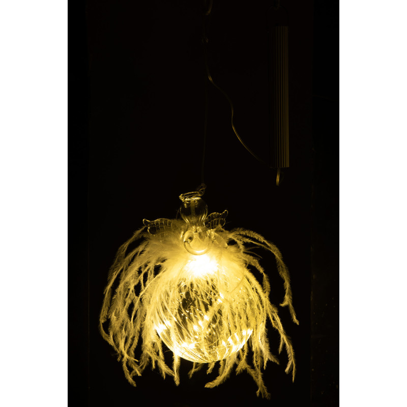 Boule de Noël Ange lumineuse Led en Verre Blanc Avec plumes - 3