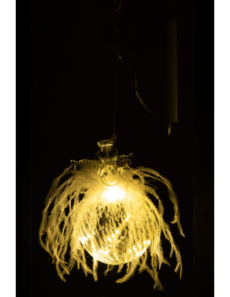 Boule de Noël Ange lumineuse Led en Verre Blanc Avec plumes - 3