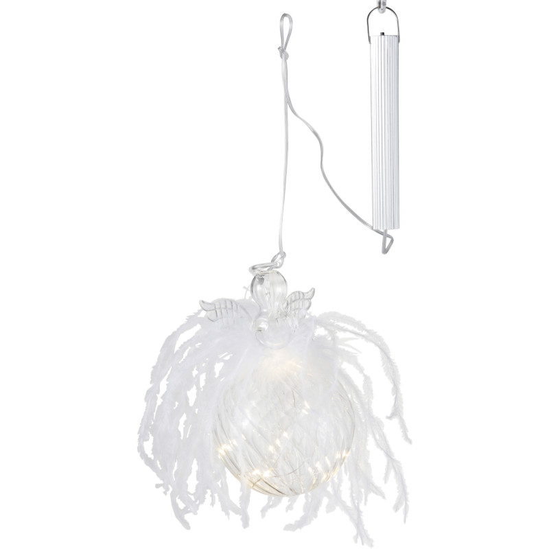 Boule de Noël Ange lumineuse Led XL en Verre Blanc Avec plumes - 1