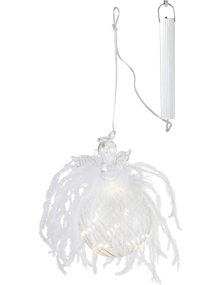 Boule de Noël Ange lumineuse Led XL en Verre Blanc Avec plumes - 1