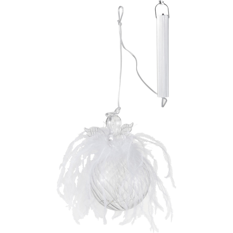 Boule de Noël Ange lumineuse Led XL en Verre Blanc Avec plumes - 2